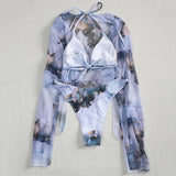 Marble Print V-Bar Underwired Bikini Women Swimsuit Female Swimwear Three-pieces Bikini Set Push Up Bathing Suit Beach Sarong