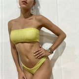 2025 Shiny Sparkling High Waist Bikini Women Bandeau Swimsuit Female Swimwear Two Pieces Bikini set High cut Bathing Suit Swim