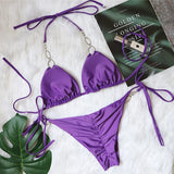 Sexy Halter Diamond Bikini Women Swimsuit Female Metal Chains Swimwear Two Pieces Bikini set Brazilian Bather Bathing Suit Swim