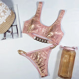 High Cut Metal Chains Bikini Women Swimsuit Female Swimwear Two Pieces Bikini Set Snake Skin Bather Bathing Suit Swim Beach Wear