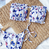 Tie Dye Pleated Ruffled Bikinis Bandeau Bikini Women Swimsuit Female Swimwear Two-pieces Bikini Set Hollow Out Bathing Suit Swim