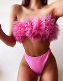 2025 New Sexy 3D Flower Mesh Ruffled Swimsuit High Waist bikini Women Bandeau Swimwear Female Two Pieces Bikini set Bathing Suit