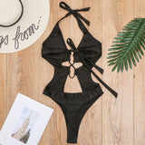 Lace up Halter Tummuy Cut Out Female Thong Swimwear One Piece Swimsuit Women Backless Monokini High Cut Bather Bathing Suit Swim