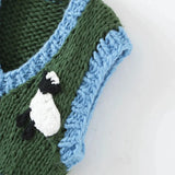 Foridol Sheep Knitted Sweater Vest Vintage Animal Sleeveless Blue Cropped Sweater Vest Waistcost 2025 Autumn Winter Tops