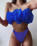 2025 New Sexy 3D Flower Mesh Ruffled Swimsuit High Waist bikini Women Bandeau Swimwear Female Two Pieces Bikini set Bathing Suit