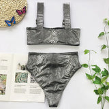 2026 Snake Printed Bandeau Bikini High Waist Swimsuit Women Vintage Swimwear Female Waist Belt Bikini Set Push Up Bathing Suit