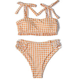 ZTVitality Blue Plaid Bikinis Push Up Bikini 2020 Newest Padded Bandage Swimsuit High Waist Cross Hollow Out Sexy Swimwear Women