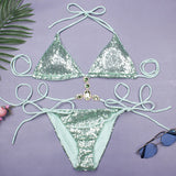 Shiny Sequins Jewelled Diamond Bikini Women Micro Bikini Swimwear Female Swimsuit Two Pieces Bikini Set Halter Bathing Suit Swim