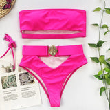 2026 Snake Printed Bandeau Bikini High Waist Swimsuit Women Vintage Swimwear Female Waist Belt Bikini Set Push Up Bathing Suit