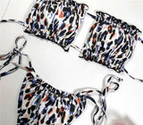 Tie Dye Pleated Ruffled Bikinis Bandeau Bikini Women Swimsuit Female Swimwear Two-pieces Bikini Set Hollow Out Bathing Suit Swim