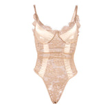 Plus Size Snap Crotch Lace Bodysuits Women Sexy Elegant Teddy Bodysuit Streetwear Skinny Overalls Body Femme Body Tops Jumpsuit