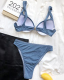 Sexy Ribbed Bra Cup High Waist Bikini Women Swimsuit Female Swimwear Two Pieces Bikini set Push Up Bather Bathing Suit Swim Lady