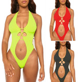 Lace up Halter Tummuy Cut Out Female Thong Swimwear One Piece Swimsuit Women Backless Monokini High Cut Bather Bathing Suit Swim