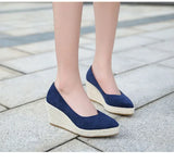 Suede princess women wedge shoes pointed toe pumps high heels platform Mary Jane office lady pumps party espadrilles cute shoesb