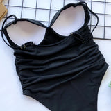 Push Up Bra Cup Leopard Scrunched Women Bandeau Swimwear One Piece Swimsuit Female Monokini High Cut Bathing Suit Swim Bodysuit