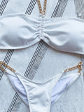 New Halter Ribbed Brazilian Bikini Female Swimsuit Women Swimwear Two pieces Bikini set Metal Chains Bather Bathing Suit Swim