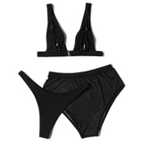 ZTVitality Black Ribbed Three Pieces Bikini 2025 New Padded High Cut Mesh Swimsuit Female Swimwear Women Beach Brazilian Biquini