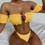 Cherry Print Off Shoulder Bikini 2025 High Cut Swimsuit Women Female Brazilian Swimwear Two pieces Bikini set Bathing Suit Swim