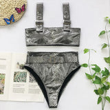 2026 Snake Printed Bandeau Bikini High Waist Swimsuit Women Vintage Swimwear Female Waist Belt Bikini Set Push Up Bathing Suit