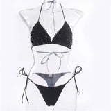S - XL Halter Luxury Pearl Bikini Female Swimsuit Women Swimwear Two-pieces Bikini set Mini Micro Bather Bathing Suit Swim Lady
