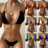 Sexy Halter Metal Chains Brazilian Bikini 2025 Women Swimsuit Female Swimwear Two Pieces Bikini Set Bathing Suit Swim Beach Wear