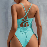 Splicing High Cut Out One Piece Swimsuit Women Tassel Swimwear Female Sexy Bathing Suit String Leopard Bikini 2025 Monokini Lady