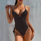 Splicing High Cut Out One Piece Swimsuit Women Tassel Swimwear Female Sexy Bathing Suit String Leopard Bikini 2025 Monokini Lady