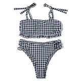 ZTVitality Blue Plaid Bikinis Push Up Bikini 2020 Newest Padded Bandage Swimsuit High Waist Cross Hollow Out Sexy Swimwear Women