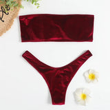 Velvet Bikinis 2025 Women Brazilian Bandeau Swimsuit Solid Sexy Swimwear Female Beachwear Bathers Bathing Swimming Swim Suit