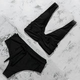 ZTVitality Solid Fold Push Up Bikini 2025 Black Padded Bandage Bikinis High Waist Swimsuit Swimwear Women Sexy Brazilian Biquini