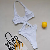 2025 Sexy High Cut Out Halter Female Swimwear One Piece Swimsuit Women Cross Bandage Monokini Bather Bathing Suit Swim Beachwear