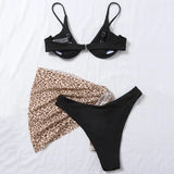 Marble Print V-Bar Underwired Bikini Women Swimsuit Female Swimwear Three-pieces Bikini Set Push Up Bathing Suit Beach Sarong