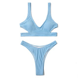 ZTVitality Solid Twill Bubble Sexy Bikini 2022 Hot Sale Padded Hollow Out High Leg Swimsuit Brazilian Beachwear Swimwear Women