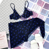 Marble Print V-Bar Underwired Bikini Women Swimsuit Female Swimwear Three-pieces Bikini Set Push Up Bathing Suit Beach Sarong