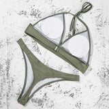 ZTVitality Sexy Solid Bikinis Push Up Bikini 2025 Padded Halter Thong Low Waist Swimwear Women String Bandage Swimsuit Biquini