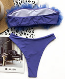2025 New Sexy 3D Flower Mesh Ruffled Swimsuit High Waist bikini Women Bandeau Swimwear Female Two Pieces Bikini set Bathing Suit