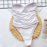 Push Up Bra Cup Leopard Scrunched Women Bandeau Swimwear One Piece Swimsuit Female Monokini High Cut Bathing Suit Swim Bodysuit