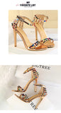 BIGTREE Shoes Color Rivets Women Sandals Roman Style Heeled Sandals Hollow Out High Heels Stiletto Sexy Party Shoes Sandals