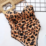 Push Up Bra Cup Leopard Scrunched Women Bandeau Swimwear One Piece Swimsuit Female Monokini High Cut Bathing Suit Swim Bodysuit