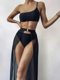 New One shoulder Bikini 2025 Female Swimsuit Women Swimwear Three-pieces Bikini set Mesh Long Skirt Beach wear Bathing Suit Swim