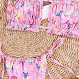 Tie Dye Pleated Ruffled Bikinis Bandeau Bikini Women Swimsuit Female Swimwear Two-pieces Bikini Set Hollow Out Bathing Suit Swim