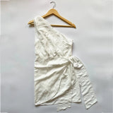 Foridol One Shoulder White Cotton Ruched Short Summer Dress Bowknot Beach Sundress Women Sleeveless Solid Dress