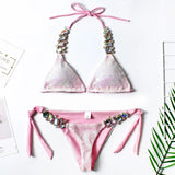 Sparkling Shiny Sequins Rhinestone Diamond Bikini Women Swimwear Female Swimsuit Two Pieces Bikini Set Halter Bathing Suit Swim