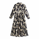 Foridol Geometric Print Black Shirt Dress Casual Elegant Autumn Winter Women's New Dress Vestidos Robe Femme Long Sleeve Dress