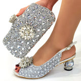 Doershow beautiful Italian Shoes And Bag Sets For Evening Party With Stones Italian Leather Handbags Match Bags! 1-1