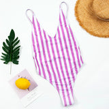2025 Sexy Backless Striped Women Swimwear One Piece Swimsuit Female monokini High cut Trikini V Neck Bathing Suit Swim Bodysuit