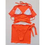 XS - L Ribbed Halter Bikini Women Swimwear Female Swimsuit Four-pieces Bikini set With Sarong Bather Bathing Suit Swim V3152B