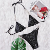 Shiny Sequins Rhinestone Bikini Women Swimwear Female Swimsuit Two-pieces Bikini set Metal Chain Halter Bather Bathing Suit Swim