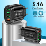 3in1 Cable 45W USB Charger Fast Charge QC 3.0 Wall Charging For iPhone 14 13 Samsung Xiaomi Mobile EU US Plug Adapter Travel