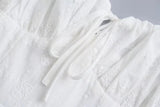 Foridol White Lace Summer Dress for Women Flower Embriodery Cotton Mini Dress Puff Sleeve Lace Up Ruffles Short Beach Dress